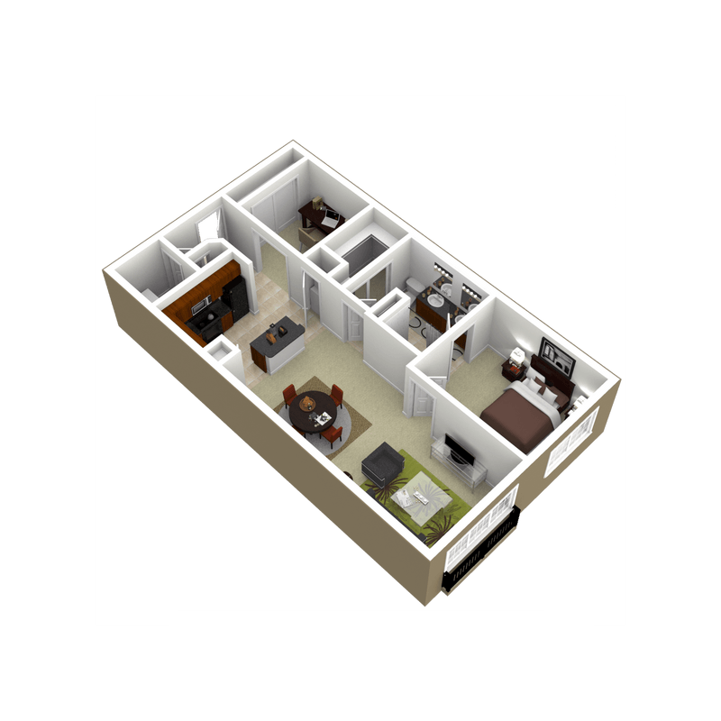Floor plan for 1 bed, 1 bath, 1043 sqft